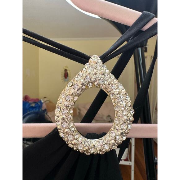 Cachè Evening Gown Long Dress with Teardrop Jewel Vintage 90s Y2K Black Small - Picture 3 of 13